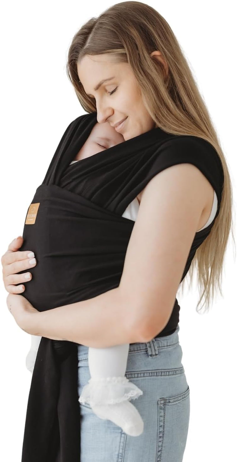 Baby Sling Carrier & Stretchy Baby Wrap - Newborn Baby Carrier 3.2–15 Kg, Soft Cotton Hands-Free Babywearing Sling, Hip Healthy, One Size XXS–XXXL - Black