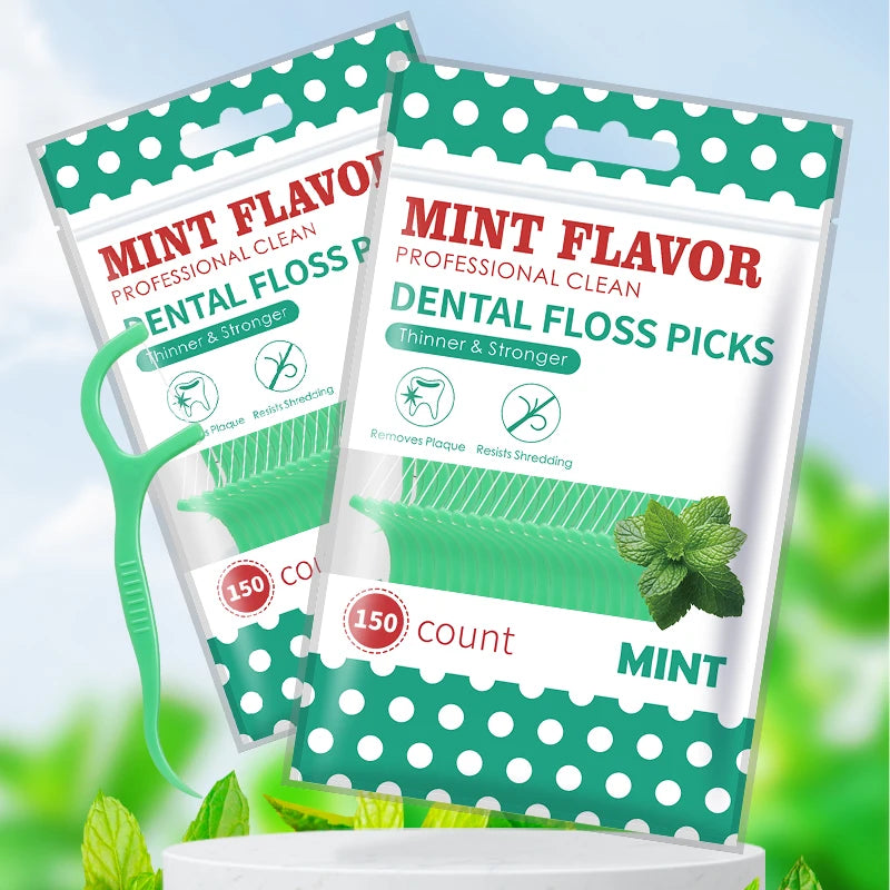 300/150/50Pcs Mint Floss Stick - Disposable Floss Cleaning Stick - Toothpick to Remove Plaque and Food Residue - Oral Cleaning