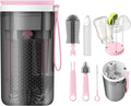 Travel Baby Bottle Brush Set with Portable Silicone Bottle Brush, Nipple Cleaner Brush, Straw Brush, Soap Dispenser and Bottle Drying Rack, Pink