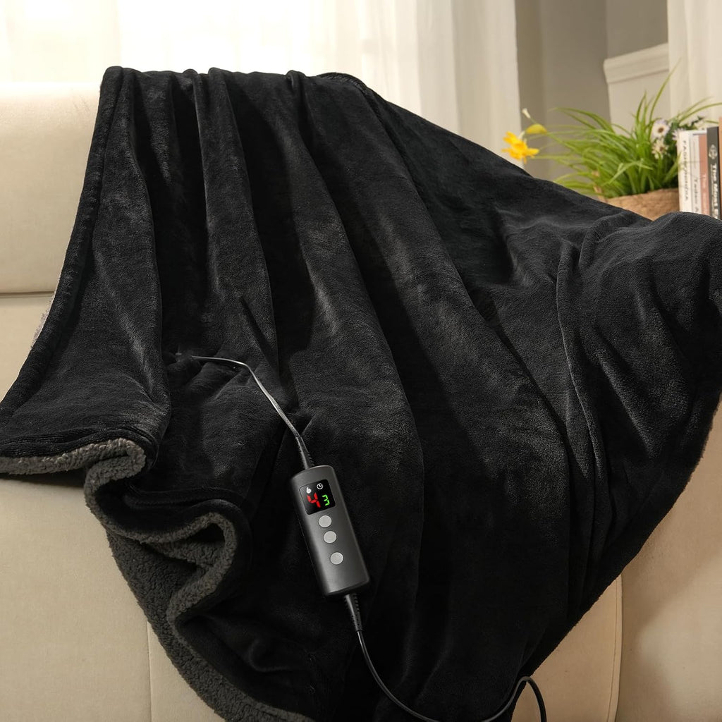 Heated Blanket, Electric Heated Throw 160X130Cm Black, Electric Throw