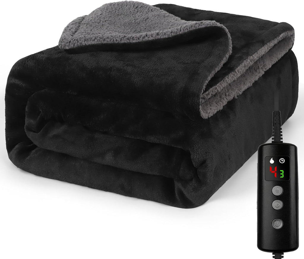 Heated Blanket, Electric Heated Throw 160X130Cm Black, Electric Throw