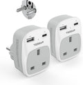 UK to European Plug Adapter, Type E F EU Travel Adapter with USB C