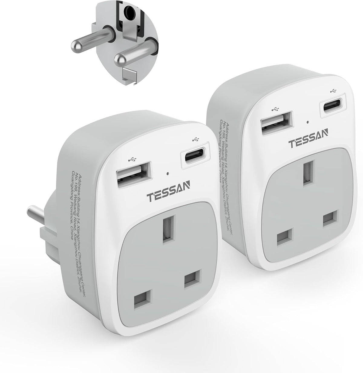 UK to European Plug Adapter, Type E F EU Travel Adapter with USB C