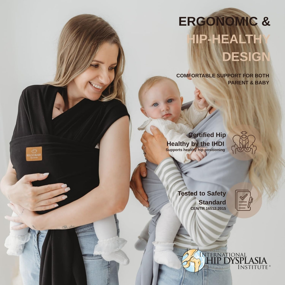 Baby Sling Carrier & Stretchy Baby Wrap - Newborn Baby Carrier 3.2–15 Kg, Soft Cotton Hands-Free Babywearing Sling, Hip Healthy, One Size XXS–XXXL - Black
