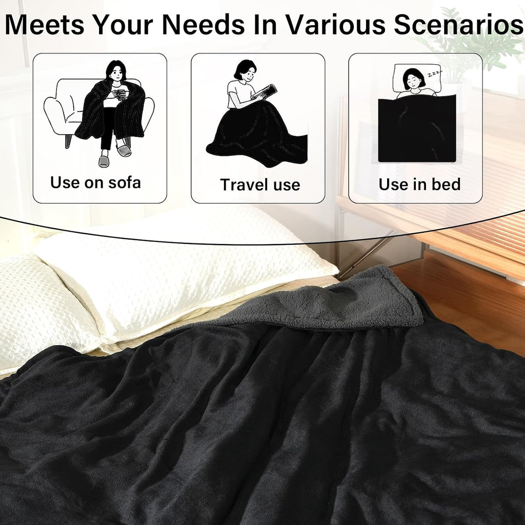 Heated Blanket, Electric Heated Throw 160X130Cm Black, Electric Throw