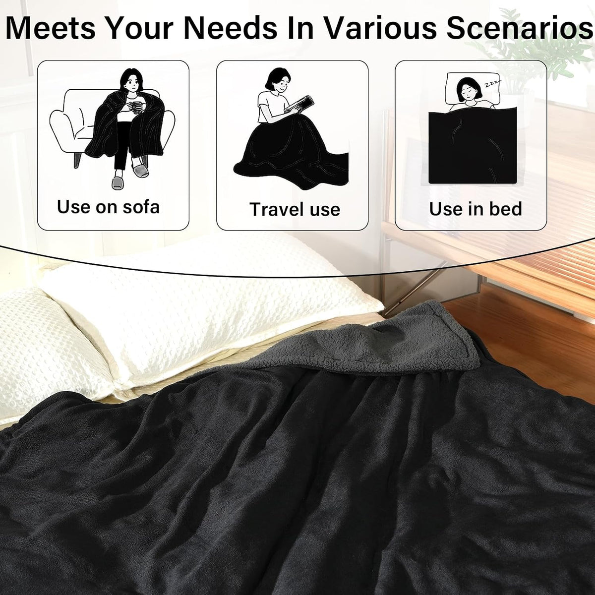 Heated Blanket, Electric Heated Throw 160X130Cm Black, Electric Throw