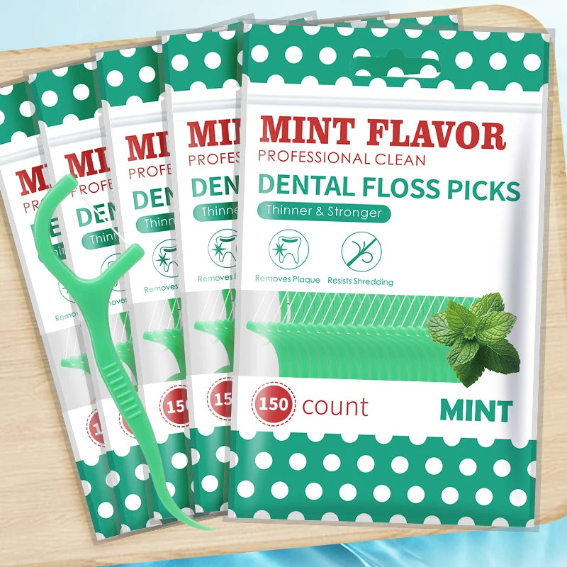 300/150/50Pcs Mint Floss Stick - Disposable Floss Cleaning Stick - Toothpick to Remove Plaque and Food Residue - Oral Cleaning