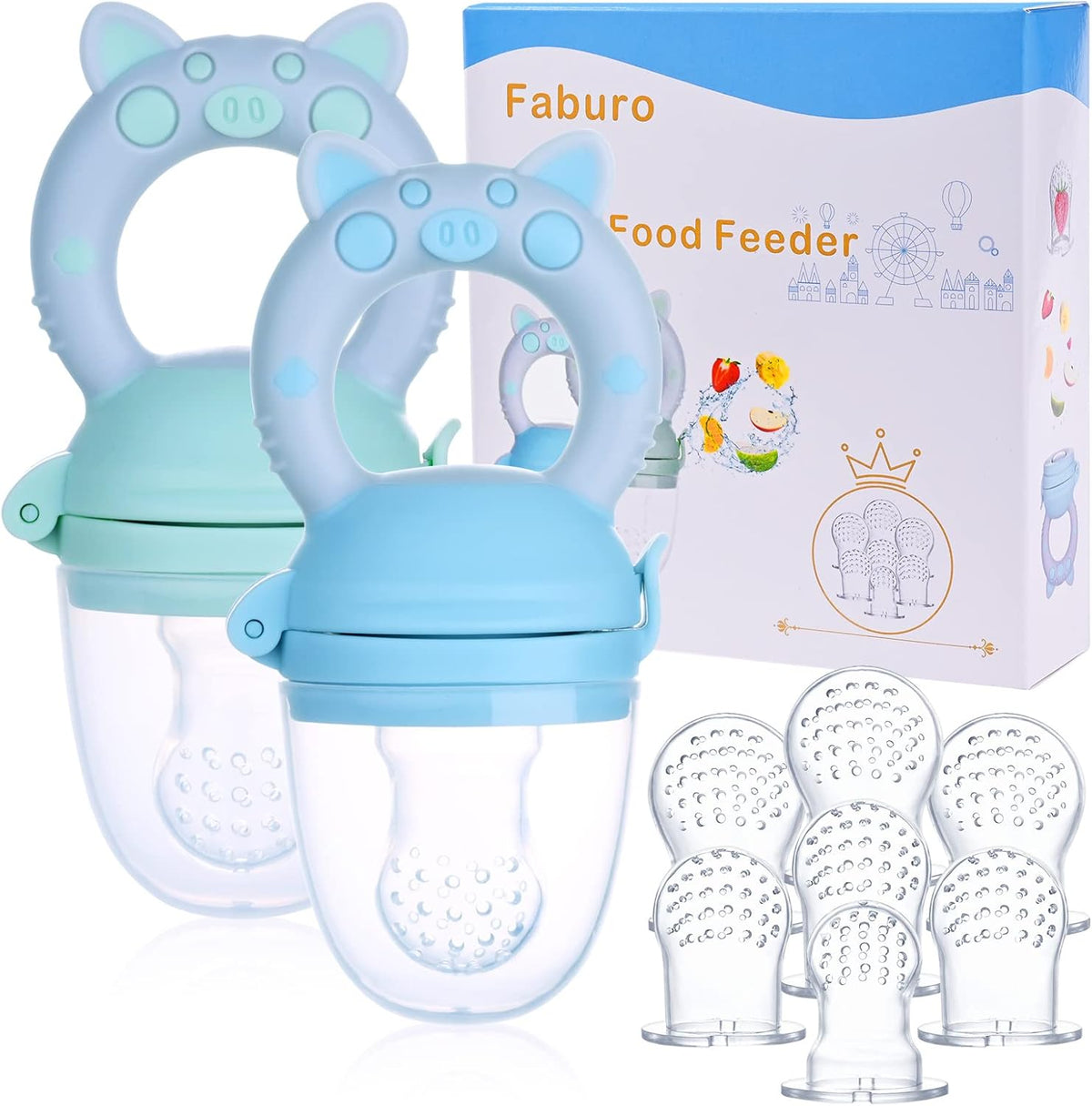 Baby Food Feeder Baby Fruit Feeder Pacifier Set Fresh Food Feeder: 2PCS Fruit Feeder Pacifier with 7 Silicone Sacs (3 Sizes- S, M, L)