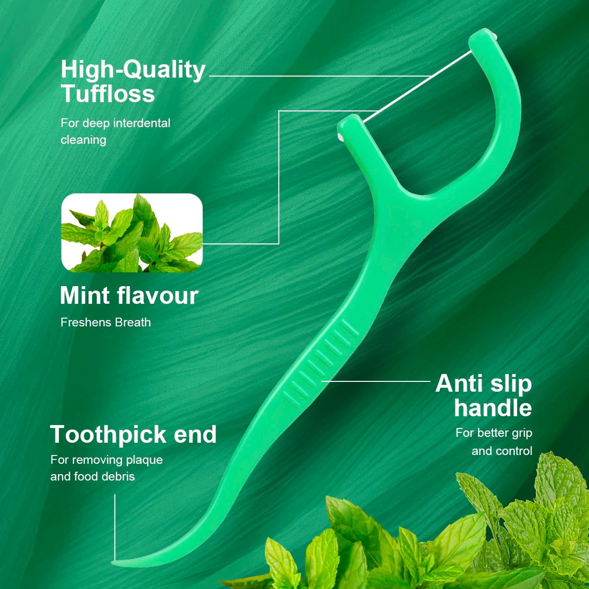 300/150/50Pcs Mint Floss Stick - Disposable Floss Cleaning Stick - Toothpick to Remove Plaque and Food Residue - Oral Cleaning