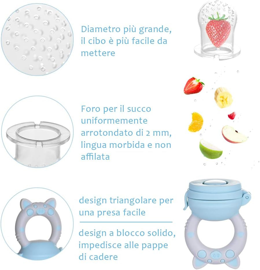 Baby Food Feeder Baby Fruit Feeder Pacifier Set Fresh Food Feeder: 2PCS Fruit Feeder Pacifier with 7 Silicone Sacs (3 Sizes- S, M, L)