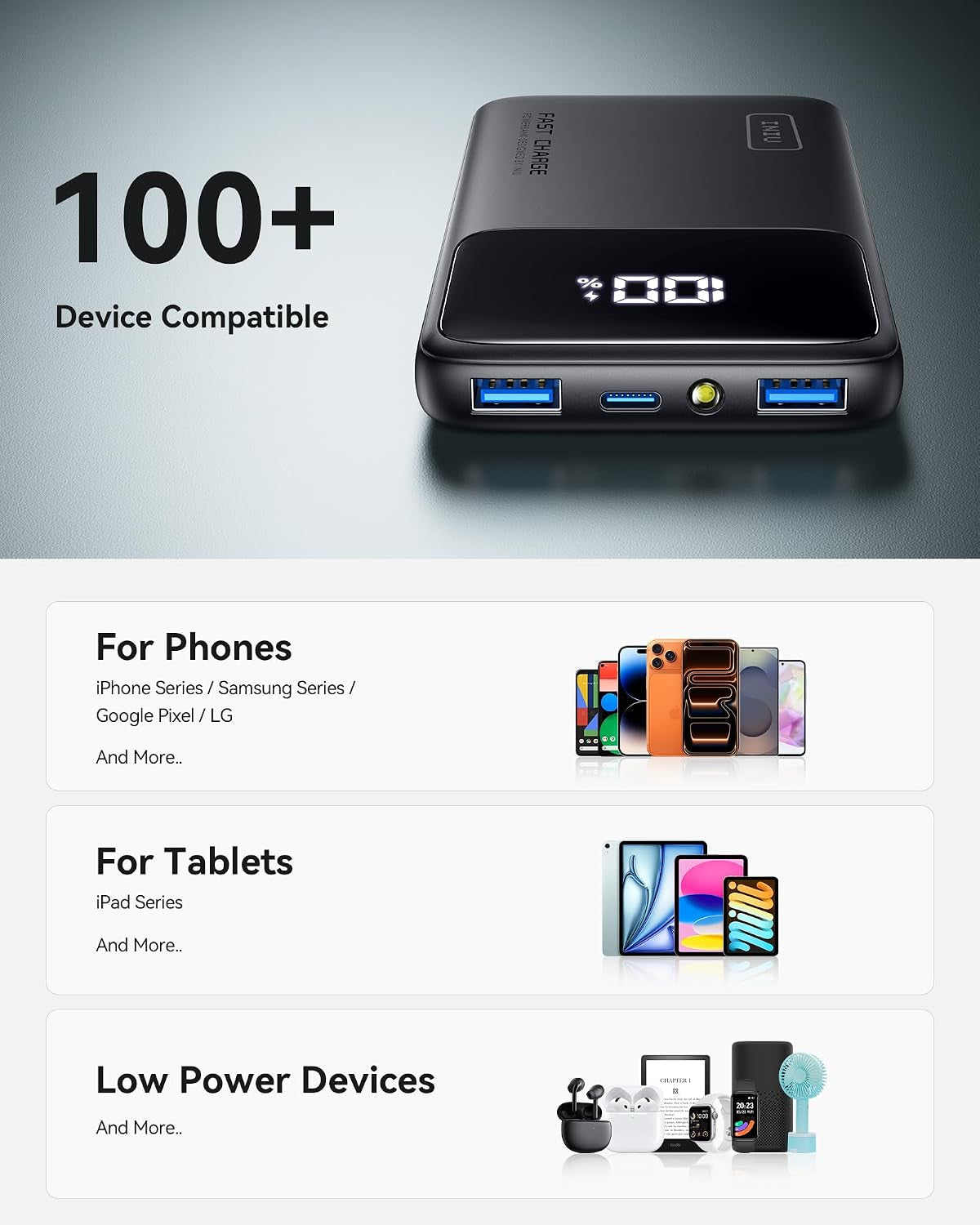 Power Bank, 10000Mah 22.5W PD3.0 QC4.0 Fast Charging Portable Charger
