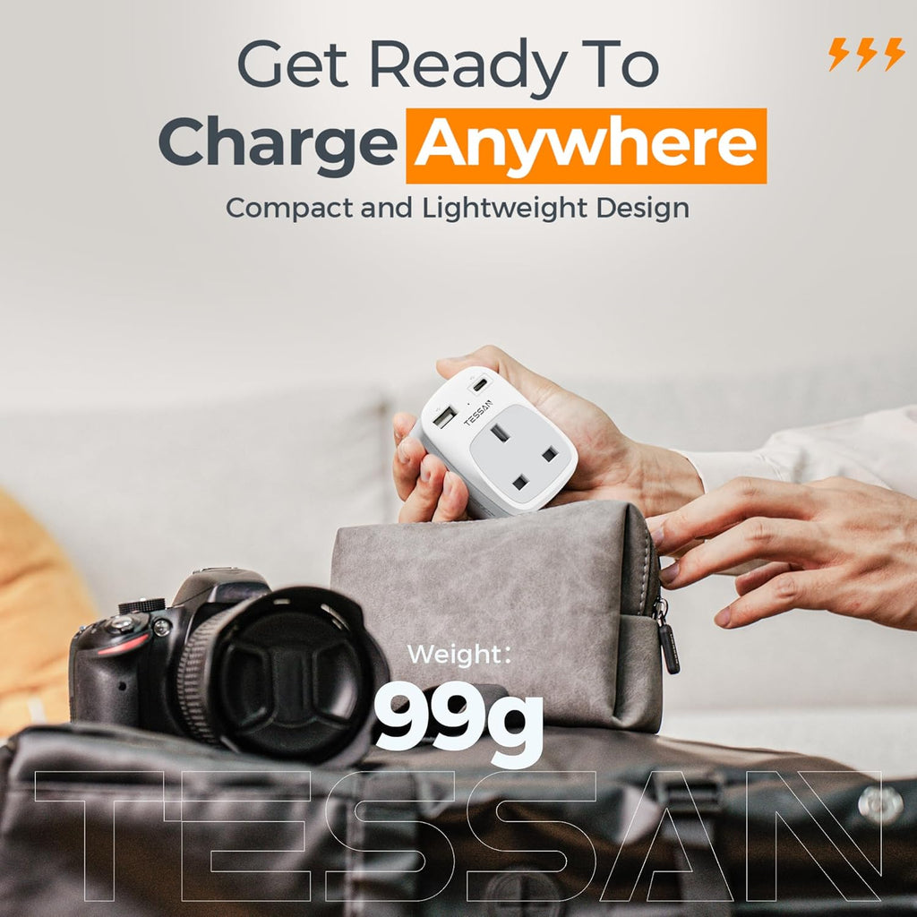 UK to European Plug Adapter, Type E F EU Travel Adapter with USB C