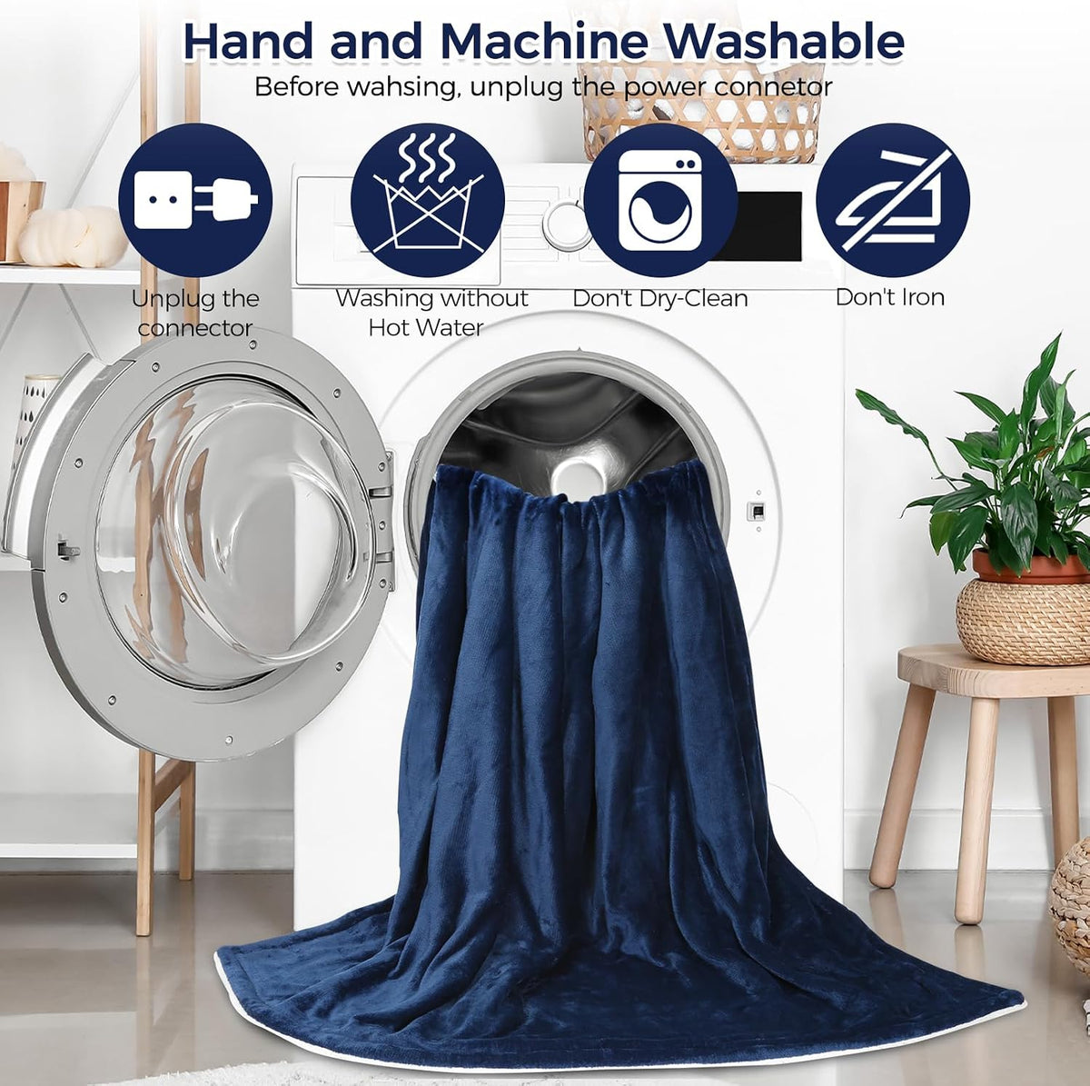 Heated Blanket, Electric Heated Throw 160X130Cm Blue, Electric Throw